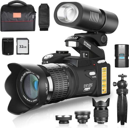 كاميرات DSLR كاميرا رقمية 33 ميجابكسل FHD 1080P كاميرا فيديو كاميرات رقمية ذات تركيز تلقائي للتصوير الفوتوغرافي 24X كاميرا تسجيل فيديو بتكبير رقمي لليوتيوب مع حامل ثلاثي القوائم و3 عدسات in Kuwait