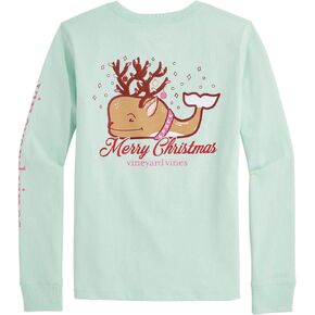 vineyard vines Girls Long-Sleeve Reindeer Whale Pocket Tee