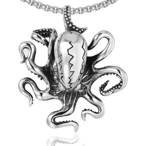 Punk Rock Titanium Steel Octopus Pendant Necklace,24" Box Chain