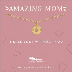 Lucky Feather Amazing Mom Necklace – 14K Gold or Silver Dipped with 16" – 18" Adjustable Cable Chain - Great Gift for Christmas or Simply to Show that She is Loved