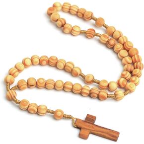 COLORFUL BLING Natural Wooden Catholic Rosaries Wood Crucifix Prayer Beads Pendant Necklace Prayer Jesus Religious Cross Rosary Necklace Handmade Jewelry