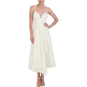 BCBGMAXAZRIA Women's Sweetheart Neck Sleeveless Asymmetrical Eyelet Dress