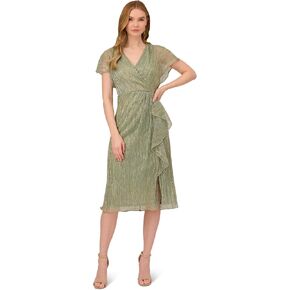 Adrianna Papell Flutter Sleeve Crinkle Metallic Cocktail Dress in Saudi Arabia