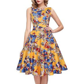 فستان حفلات الكوكتيل المتأرجح الكلاسيكي من OWIN للسيدات من الخمسينيات بدون أكمام مع جيوب in Kuwait