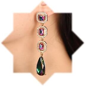Long Cyrstal Rhinestone Tassel Dangle Earrings Multi Crystal Dangle Earrings Fashion Rhinestone Statement Drop Dangle Earrings Multi Rhinestone Wedding Chandelier Earrings