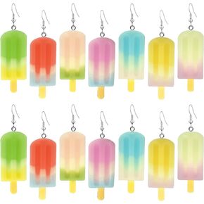 QUSIJIA 7 Pairs Personality Food Ice Cream Earrings Chic Rainbow Color Jewelry Dangle Drop Earrings For Women Girls