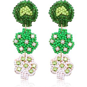 عيد القديس باتريك أقراط أقراط مطرزة للنساء الفتيات محظوظ الأيرلندية شامروك أقراط الورقة الخضراء قبعة البرسيم البيرة الأقراط المتدلية هدية عيد الأيرلندية in Kuwait