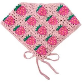 1 Pack Crochet Strawberry Bandana,Strawberry Triangle Scarf Crochet Cotton Bandage Wrapped Bandana Headband Crochet Bandana Head Kerchief Hair Scarf for Women Girls
