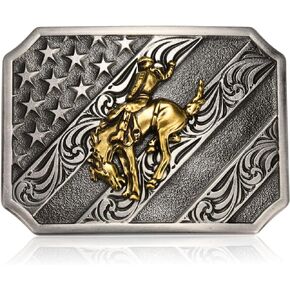 Western Belt Buckle for Men, Bull Cowboy Belt Buckle, Running Horse Cross Rodeo Texas Star Belt Buckle