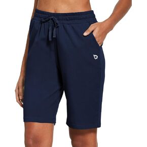 BALEAF Women's Bermuda Shorts Long Cotton Casual Summer Knee Length Pull On Lounge Walking Exercise Shorts with Pockets