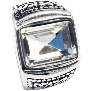 Men's Stainless Steel Vintage Cubic Zirconia Signet Ring Black Red Green Emerald Color Square Stone Ring