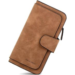 RFID Blocking Women Wallet Purse Soft Vegan Leather Trifold Credit Card Holder Organizer Ladies Clutch (Red)