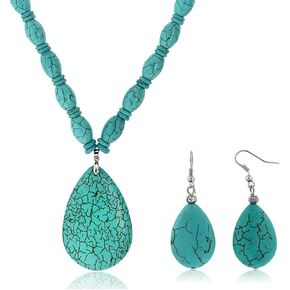Gem Stone King 22 Inch Blue Simulated Turquoise Howlite Necklace with Drop Shape Pendant and Earring Set for Women