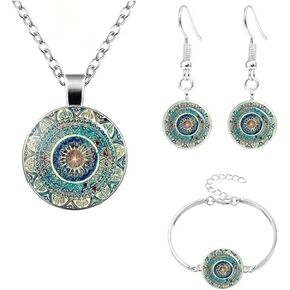 باباكياك 4 قطع مجوهرات مانديلا للنساء، عقد مانديلا واقراط وسوار، عقد بدلاية رمز لليوجا والتامل، زنك، بدون احجار كريمة in Kuwait