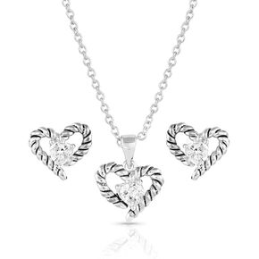 Montana Silversmiths Women's Western Inspired Heart Jewelry Set (Flirty Love Crystal Rope)