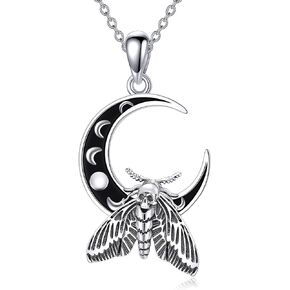 Skeleton Skull/Raven Skull/Moth/Mjolnir Necklace 925 Sterling Silver Vintage Skull Pendant Halloween Jewelry Gifts for Womenn Men