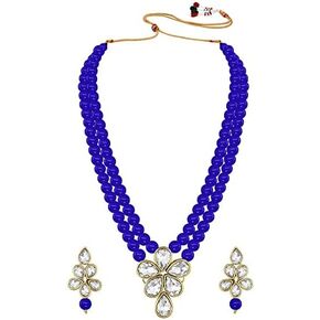 I Jewels 18k Gold Plated Indian Wedding Bollywood Kundan & Pearl Studded Necklace Jewellery Set For Women (ML311)