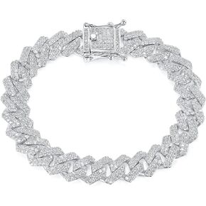 Gemsme 9mm/11mm/13mm Diamond-Cut Cuban Link Bracelet for Men Women White Gold Plated Full Cubic Zirconia Iced Out Curb Chain Bracelet Bling Hip Hop Jewelry 6.5-8 Inches