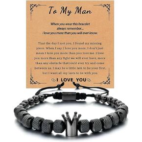 LIU JUN To My Man Straighten Your Crown Bracelet For Men, To My Love Boyfriend Husband Stainless Steel Birthday Christmas Gifts From Wife Girlfriend Wristband Teen Boys Jewelry