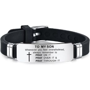 To My Son Bible Bracelets Inspirational Cross Bracelet to Son Personalized Gifts to Son from Dad Mom Adjustable Bracelet