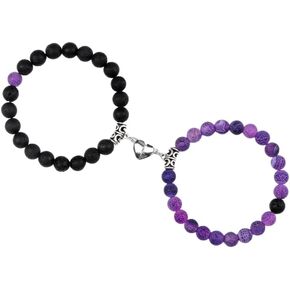 Fuqimanman2020 2PCS Couple Bracelet Frosted White Turquoise Heart Phase Crystal Bracelet Natural Stone for Men Women