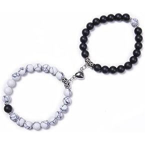 Fuqimanman2020 2PCS Couple Bracelet Frosted White Turquoise Heart Phase Crystal Bracelet Natural Stone for Men Women