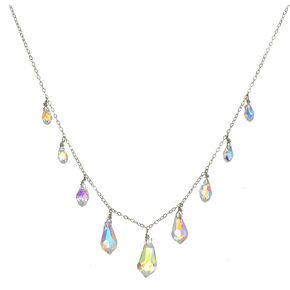 1160 Jewelry Multi Tear Drop Graduated Austrian Crystal Aurora Borealis Beads Suspended from Sterling Silver Cable Chain Necklace, 18" for Women, and Girls. Weddings and gifts