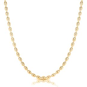 Savlano 14K Gold Plated Over 925 Sterling Silver Oval Rice Bead Strand Chain Necklace For Women & Girls - Made in Italy Comes With a Gift Box