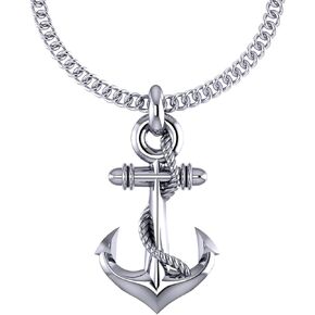 Anchor Necklace, 20" Anchor Necklace for Women with Curb Chain, 925 Solid Sterling Silver Anchor Pendant Necklace, Nautical Jewelry for Women