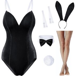 Women Velvet Bunny Costume Bunny Girl Suit Costume senpai Cosplay One Piece Bodysuit Stockings Set