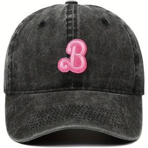 B Letter Embroidered Baseball Cap Solid Color Washed Distressed Dad Hats Adiustable Sun Hat for Women Girls