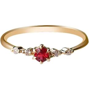 18K Gold Plated Ruby Ring with Round Cut AAA Cubic Zirconia Stackable Solitaire Ring Minimalism Austrian Red Crystal Plain Thin Ring Jewelry Gift for Women Size 5-10