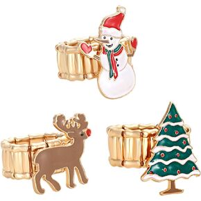 ANGELSJELL Christmas Stretch Rings for Women Xmas Tree Snowflake Santa Claus Stretch Finger Rings Party Supplies Holiday Gift