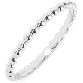 Milla 925 Sterling Silver or 14K Gold Plated Sterling Silver Stackable Beaded Band Ring for Women | Hypoallergenic, Tarnish Resistant, Comfort Fit