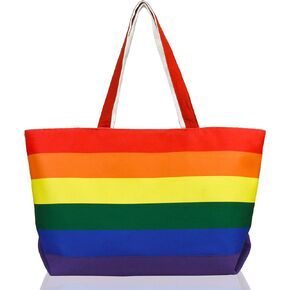 DALIX Rainbow Tote Bag with Zippered Top