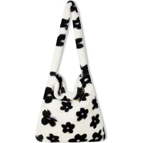 Plush Tote Bag Y2K Tote Bags for Girls Fluffy Shoulder Bag Women Furry Purse Handbag for Autumn and Winter