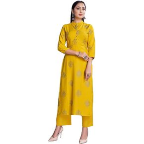 Indian Kurti for Womens With Pant | Rayon Foil Printed Kurtis Kurta Dress For Women Tops