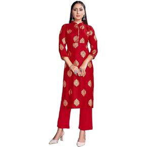 Indian Kurti for Womens With Pant | Rayon Foil Printed Kurtis Kurta Dress For Women Tops