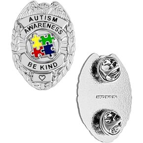 Autism Awareness Pin - Lapel Pin Style Double Clutch Police Badge Shape With Puzzle Symbol - Express Yourself