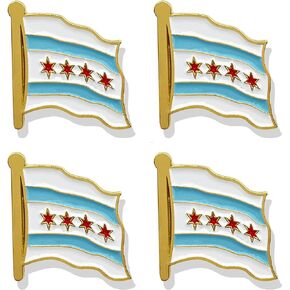 4 Pack Chicago Flag Lapel Pin - Chicago Flags Pins Lapel Hat Backpacks Suit Decoration & Men Women Waving Patriotic Enamel Metal Badge Souvenir