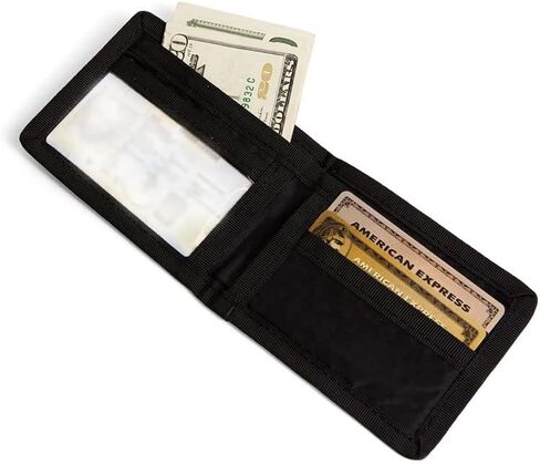 Ultra Slim Nylon Mens Wallet – Durable Bifold Wallets for Men with Money Compartments, ID Window and Card Holder - Premium Wallet for Protection - Travel Safe Men's Wallet - Black in Saudi Arabia
