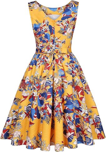 فستان حفلات الكوكتيل المتأرجح الكلاسيكي من OWIN للسيدات من الخمسينيات بدون أكمام مع جيوب in Kuwait