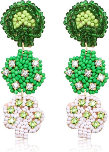 عيد القديس باتريك أقراط أقراط مطرزة للنساء الفتيات محظوظ الأيرلندية شامروك أقراط الورقة الخضراء قبعة البرسيم البيرة الأقراط المتدلية هدية عيد الأيرلندية in Kuwait