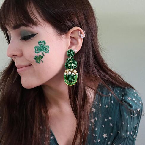 St. Patrick's Day Earrings Beaded Earrings for Women Girls Lucky Irish Shamrock Earrings Green Leaf Hat Clover Beer Dangling Earrings Irish Holiday Gift in Saudi Arabia