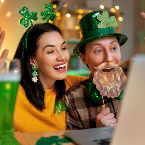 عيد القديس باتريك أقراط أقراط مطرزة للنساء الفتيات محظوظ الأيرلندية شامروك أقراط الورقة الخضراء قبعة البرسيم البيرة الأقراط المتدلية هدية عيد الأيرلندية in Kuwait