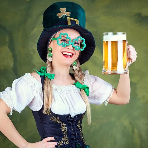 عيد القديس باتريك أقراط أقراط مطرزة للنساء الفتيات محظوظ الأيرلندية شامروك أقراط الورقة الخضراء قبعة البرسيم البيرة الأقراط المتدلية هدية عيد الأيرلندية in Kuwait