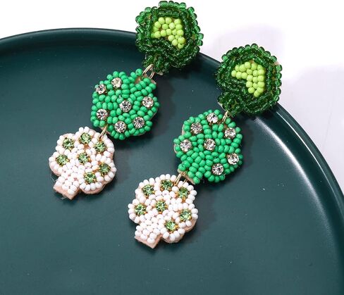 عيد القديس باتريك أقراط أقراط مطرزة للنساء الفتيات محظوظ الأيرلندية شامروك أقراط الورقة الخضراء قبعة البرسيم البيرة الأقراط المتدلية هدية عيد الأيرلندية in Kuwait