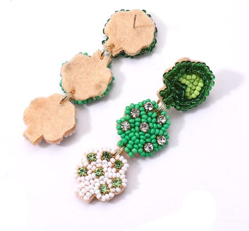 عيد القديس باتريك أقراط أقراط مطرزة للنساء الفتيات محظوظ الأيرلندية شامروك أقراط الورقة الخضراء قبعة البرسيم البيرة الأقراط المتدلية هدية عيد الأيرلندية in Kuwait