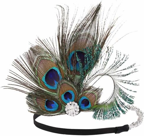 GENBREE 1920s Flapper Headband Peacock Feather Headpiece Rhinestone Gatsby Headbands Prom Party Hair Accessories for Women and Girls in Kuwait