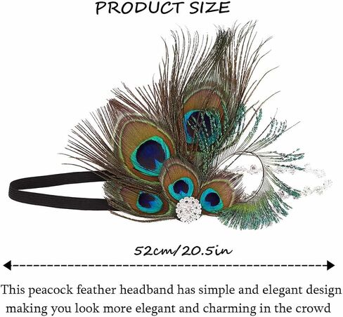 GENBREE 1920s Flapper Headband Peacock Feather Headpiece Rhinestone Gatsby Headbands Prom Party Hair Accessories for Women and Girls in Kuwait